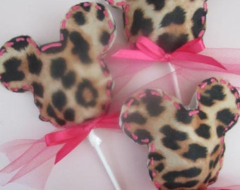 MINNIE MOUSE LOLLIPOPS, Lollipop Covers, Leopard Print Party, Party Favors, Party Treats