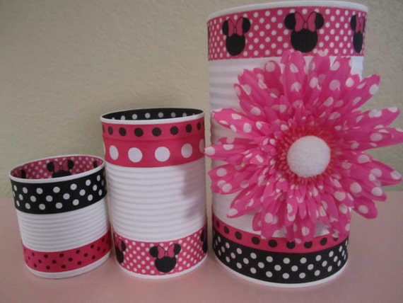 MINNIE MOUSE Cans, Party Decorations, Baby Shower, Minnie Party, Recycled Cans, Minnie Mouse Il_570xn