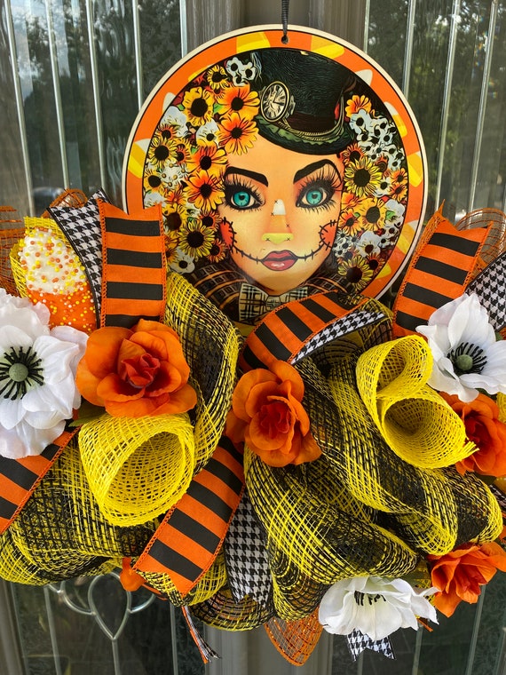 Halloween Wreath, Wreath Rail, Fall Wreath, Fall Decor, Candy Corn Door Decor, Fall Decoration Welcome Wreath Il_570xn