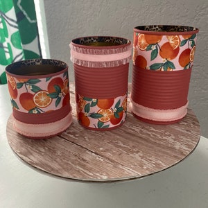 Recycled Cans, Tin Cans, Decorative Cans, Kitchen Cans, Kitchen storage, Orange Decor, Upcycled Cans image 2