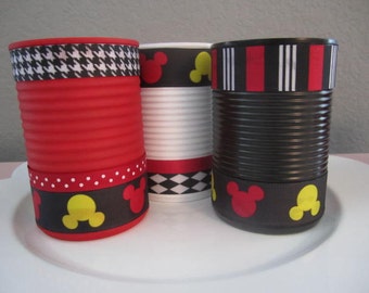 MICKEY Tin Cans, Recycled Cans, Mickey Mouse, Party Decorations, Mickey Party, Baby Shower, Mickey Birthday Party, Mickey Decorations