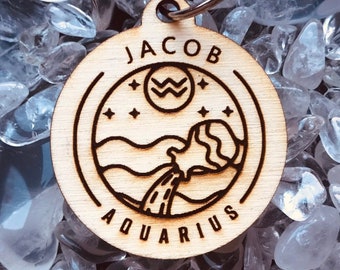 Custom Aquarius Keychain - Personalized Aquarius Gift