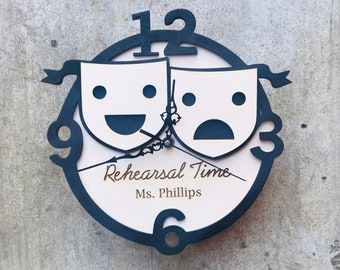 CUSTOM Drama Clock-  Engraved Drama Gift with name or phrase of your choice - Director Gift - Drama Teacher Gift- Actor gift- FREE SHIPPING!