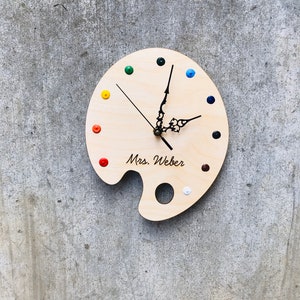 CUSTOM Art Clock- Art Palette Painting Clock  Engraved with name or phrase of your choice - Artist Gift - Art Teacher Gift- FREE SHIPPING!