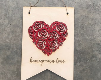 Homegrown Love - Delicate and Rustic Wood and Rose Pendant - Heart Garden Pendant - Rose Gardeners Gift