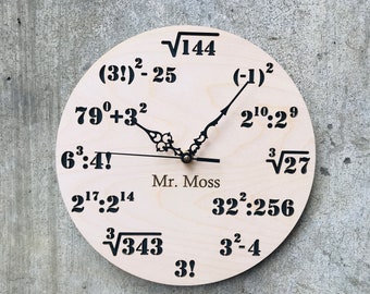 CUSTOM Math Clock-  Engraved Math Gift with name or phrase of your choice - Mathematician Gift - Math Teacher Gift- FREE SHIPPING!