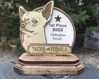 Reserved - 6 Custom Trophies:  2 Salsa, 2 Queso, and 2 Chihuahua Parade with included shipping