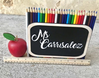 Deluxe Teacher Desk Sign - Custom Teacher Desk Sign with Personalized Secret Message on the Back - FREE SHIPPING