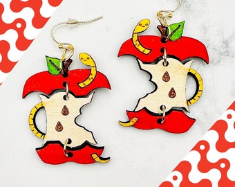Fun Teacher Earrings - Apple and Sassy Worm Jewelry - Whimsical Teacher Accessories - Dangle Earrings, New Teacher Gift, Elementary Teacher