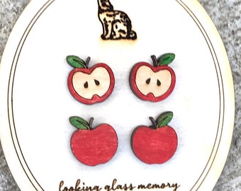 Mix & Match Mini Apple Studs - Teacher Apple Earrings - Cute Bitty Apple Earrings - Cut and Whole Apple Stud Earring Set