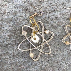 Golden Atom Earrings - Atom Science Earring Dangles - Gold Mirror Acrylic Earrings - Scientist Earrings - Science Teacher Gift