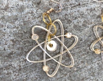 Golden Atom Earrings - Atom Science Earring Dangles - Gold Mirror Acrylic Earrings - Scientist Earrings - Science Teacher Gift