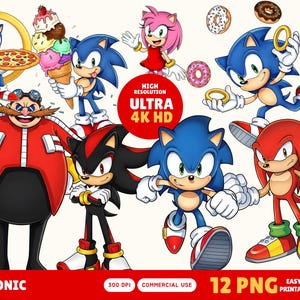 Sonic PNG Clipart Bundle, Sonic Characters Digital Download, Printable Sonic Images for Kids Birthday, Sonic Party Decor, Sonic Birthday Set