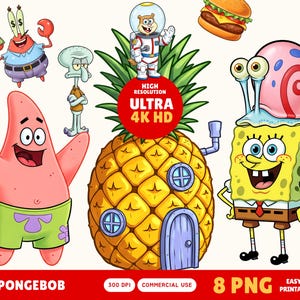 Spongebob PNG Bundle Patrick Squidward Sandy Mr Krabs Gary Pineapple House PNG Digital Download For Birthday Party Wall Art Nursery Decor