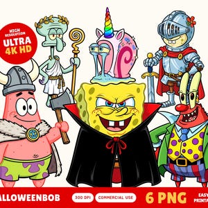 Spongebob Halloween Clipart, Spooky SpongeBob Patrick Squidward Sandy Mr Krabs Gary PNG Digital Download For Squarepants Birthday Party