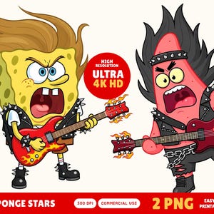 Rock Star Spongebob & Patrick PNG Clipart: Electric Guitar, Heavy Metal (Digital Download)