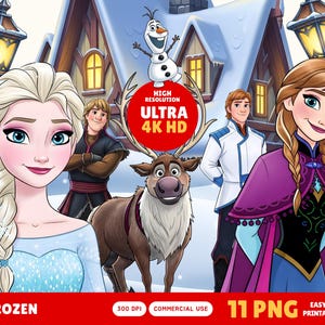 Frozen PNG Clipart Bundle Elsa Anna Olaf Kristoff Sven Hans 4K Digital Download Winter Princess Party Decor Printable Birthday Invitation