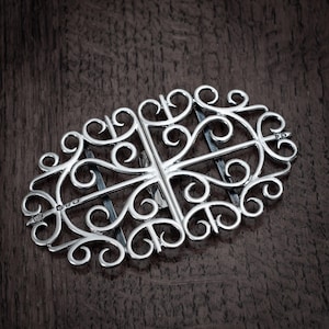 Antique Sterling Silver Nurses Large Belt Buckle, Hallmarked Birmingham 1898, Heavy Victorian Wirework Fastening