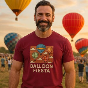 Balloon Fiesta – Retro Hot Air Balloon Festival Shirt – Vintage Graphic Tee – Unisex Adventure Gift