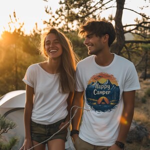 Happy Camper Shirt • Retro Camping Tee • Gift for Outdoorsy Women • Vintage Van Life T-shirt • Glamping Shirt for Her