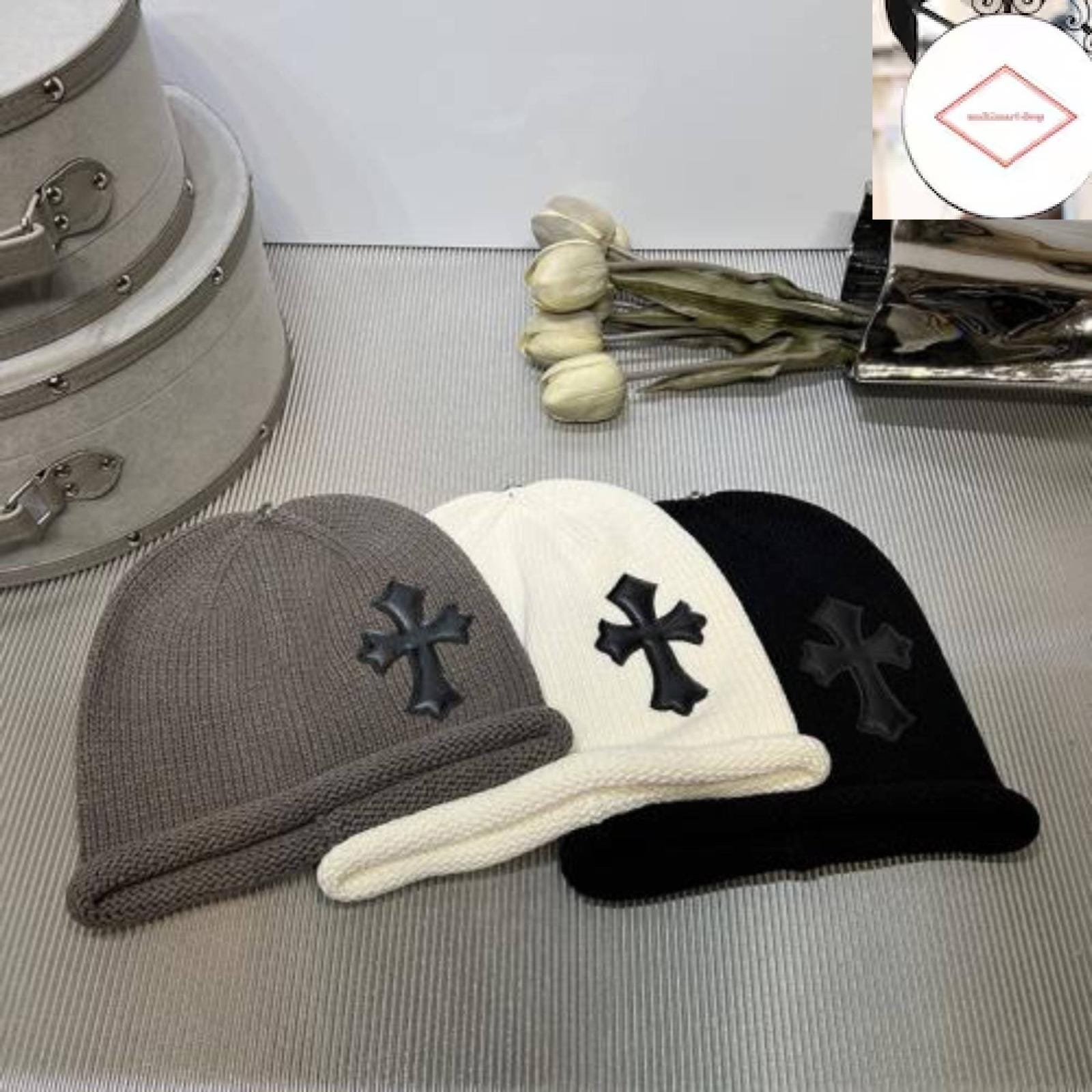 Cross Logo Beanie With Cross Patch – Gothic Streetwear Skull