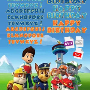 Paw Patrol Happy Birthday Banner Cricut SVG, PNG and Printable PDF Instant Download