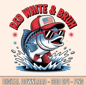 Patriotic Bass Fish PNG: 4th of July Clipart (Digital Download