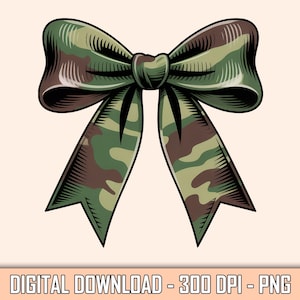 Camo Bow Sublimation PNG: Green Camouflage Ribbon Digital Download
