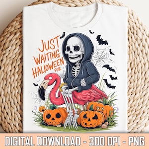 Skeleton Flamingo Halloween Clipart: Funny Hoodie Design (Digital Download PNG)