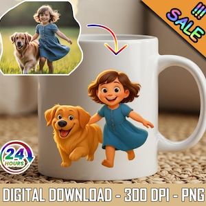 Custom Cartoon Style Portrait | Animated Character Drawing | Personalized Mug Design | Digital PNG Download | 300 DPI Print File