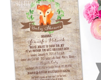 Woodland / Greenery / Fox / Raccoon / Rustic / Baby Shower Invite - PRINTABLE or PRINTED Invitations