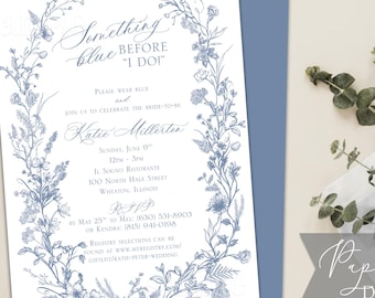 Etwas Blaues Brautparty-Einladung - Blumenmuster (printable oder gedruckt)