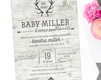 PRINTABLE or PRINTED Invitations - Oh Deer, Woodsy, Rustic, North Woods, Antlers, Baby Shower Invite