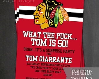 Chicago Blackhawks Birthday Invite - PRINTABLE or PRINTED Invitations
