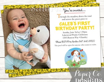 PRINTABLE or PRINTED Invitations - Poky Little Puppy / Golden Book / Photo First Birthday Invite