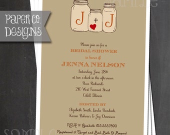 Monogram Mason Jar Bridal Shower or Rehearsal Dinner Invitation - PRINTABLE or PRINTED Invitations