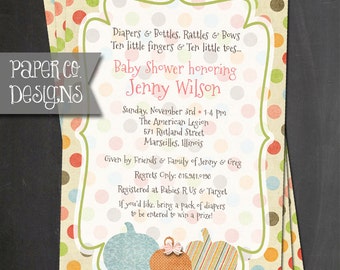 Kleine Kürbis-Babyparty oder Sip & See Einladung - PRINTABLE oder GEDRUCKTE Einladungen