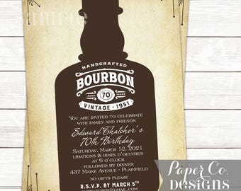 PRINTABLE or PRINTED Invitations - Birthday Masculine Whiskey Bottle Bourbon Milestone Manly Whisky Tasting Retirement