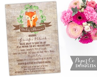 Woodland / Greenery / Fox / Raccoon / Rustic / Baby Shower Invite - PRINTABLE or PRINTED Invitations