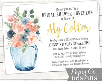 Blush Floral Bridal Shower Invitation – Girls Day Out, Brunch (Printable or Printed)