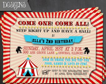 Vintage Circus - Big Top - Carnival - Birthday Invitation - PRINTABLE or PRINTED Invitations