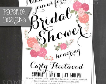 Vintage Floral Bridal Shower Invitation - PRINTABLE or PRINTED Invitations