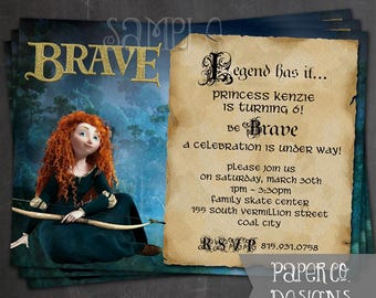 PRINTABLE or PRINTED Invitations - Brave Princess Merida Disney Birthday