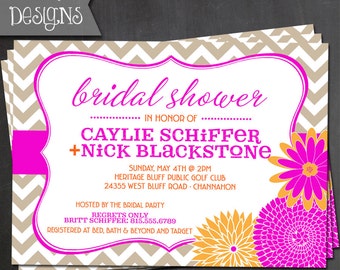 Bright Floral & Chevron Invitation - Bridal Shower - Birthday - Baby Shower - PRINTABLE or PRINTED Invitations