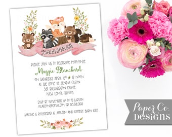Woodland / Animals / Baby Girl / Baby Boy / Gender Neutral / Baby Shower Invite - PRINTABLE or PRINTED Invitations