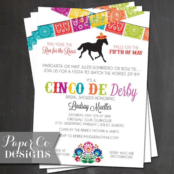 Cinco de Derby - Derby de Mayo - Traditional Design - PRINTABLE or PRINTED Invitations