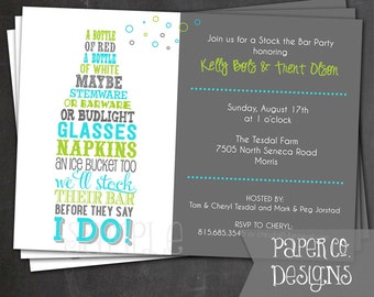 Stock the Bar Party, Shower Invite - PRINTABLE or PRINTABLE Invitations