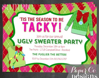 Argyle Ugly Sweater Christmas/Holiday Party - PRINTABLE or PRINTED Invitation