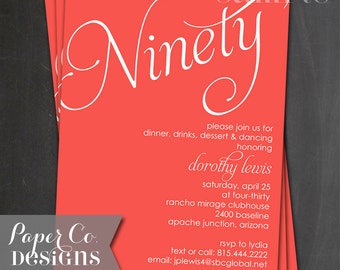 Coral Milestone/Numbered Birthday Invitation - PRINTABLE or PRINTED Invitations