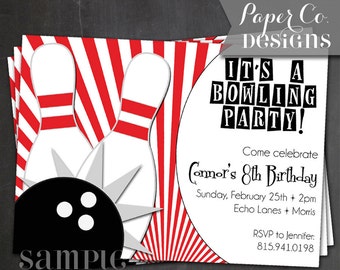 Bowling-Geburtstagseinladung - PRINTABLE oder PRINTED Einladungen
